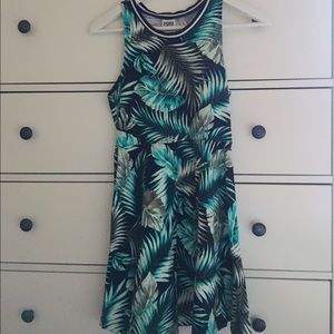 green palm printed skater dress