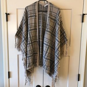 Taupe and Gray Poncho-style Fringe Cardigan