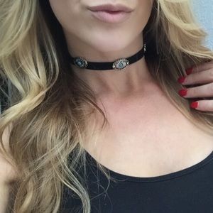 Boho western concho style black choker
