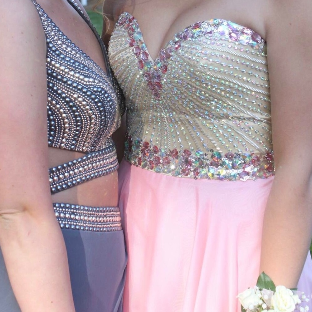 Long pink Sherri hill prom dress