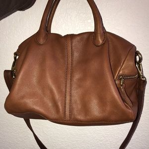 Brown leather fossil bag