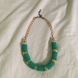 Teal and Gold Beaded Necklace