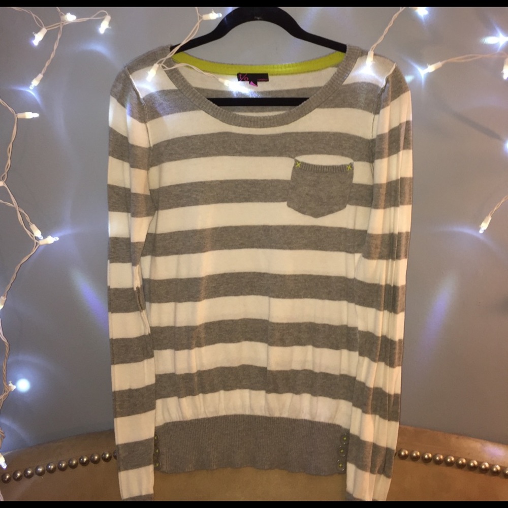 White and gray striped sweater