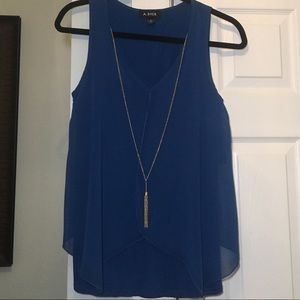 A. BYER Dark Aqua-Teal Top with sheer overlay