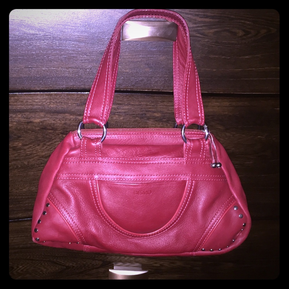 Red Leather DESMO handbag with silver grommets