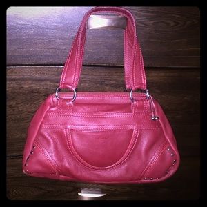 Red Leather DESMO handbag with silver grommets