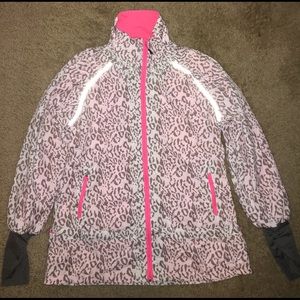 White & Pink Leopard Print Athletic Jacket