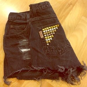 VINTAGE Gitano black distressed studded cutoffs
