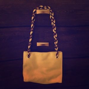 Beige Leather DESMO tote bag with braided strap