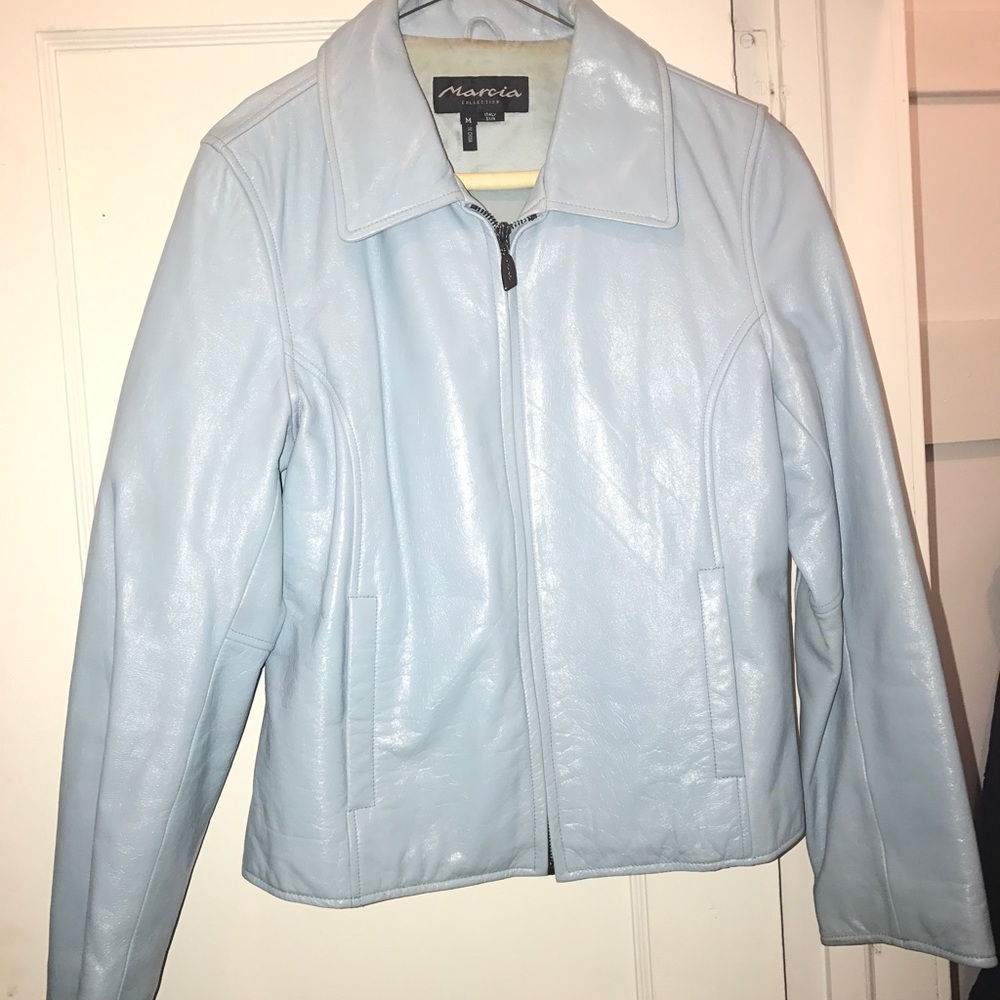 Blue Leather Jacket Size Medium - image 1