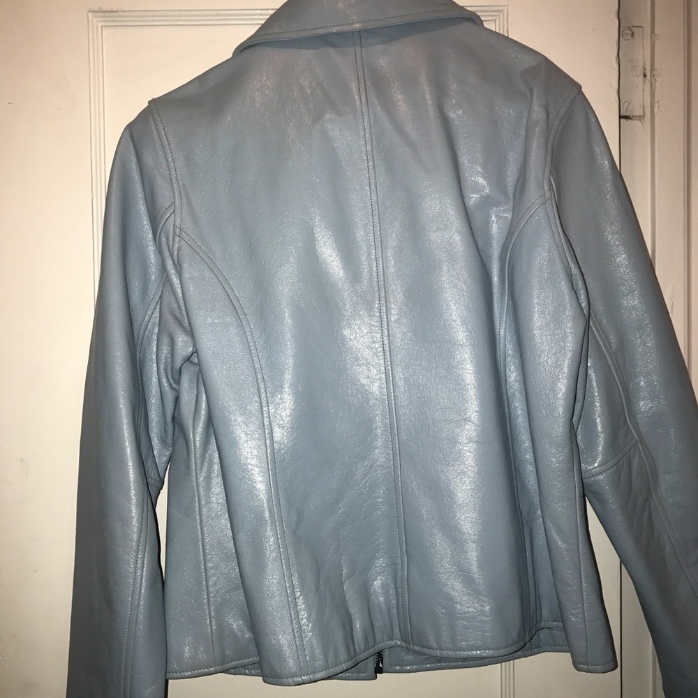 Blue Leather Jacket Size Medium - image 3