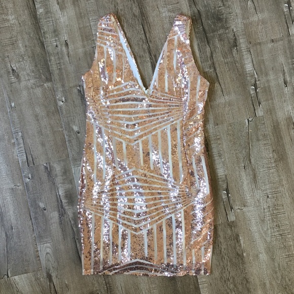 Dresses & Skirts - Rose Gold Sequin Mini Tank Dress Lg NWOT
