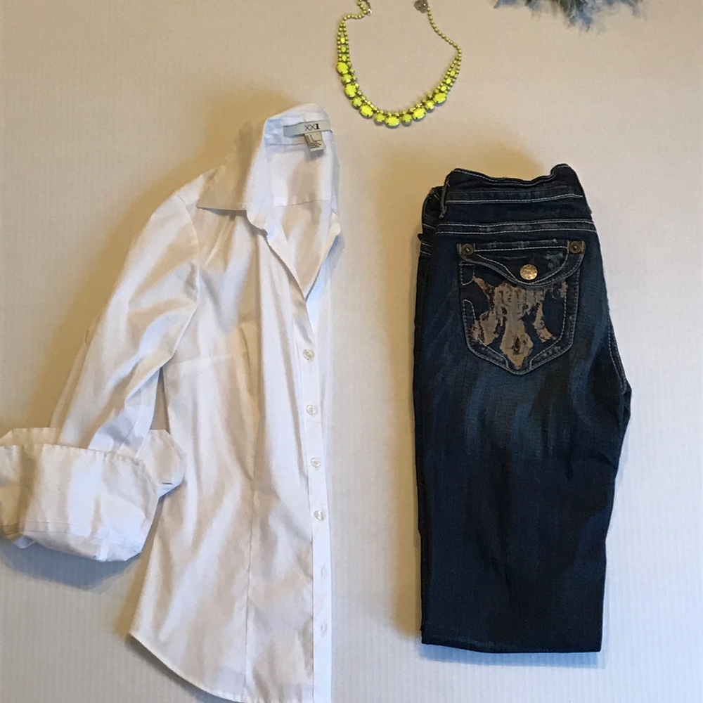 Crisp white button down blouse