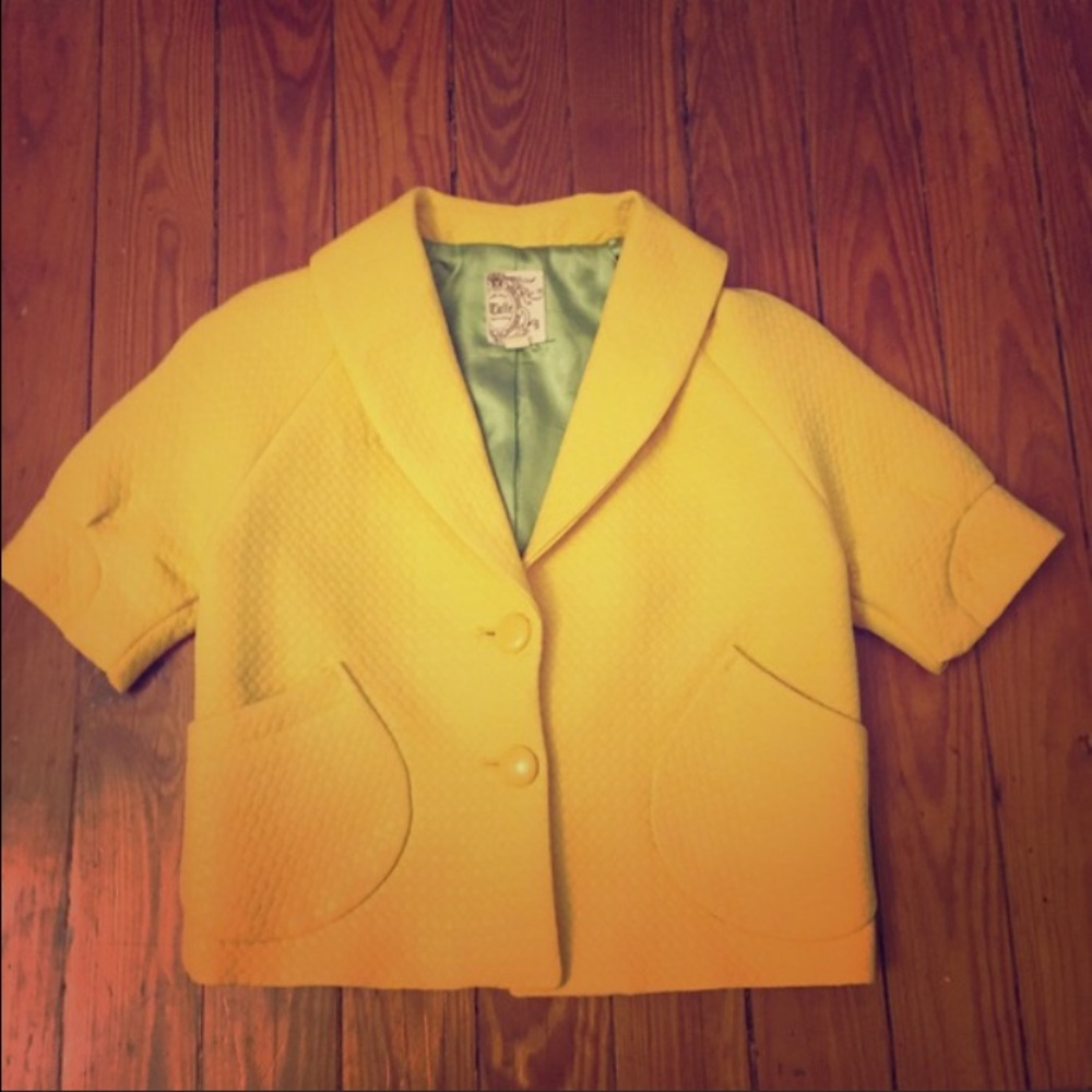 Anthropologie Tulle Yellow Cropped Blazer Small