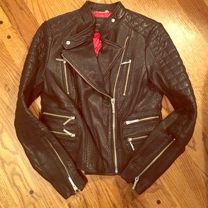 BCBG Max Azria Black Pebbled Leather Jacket