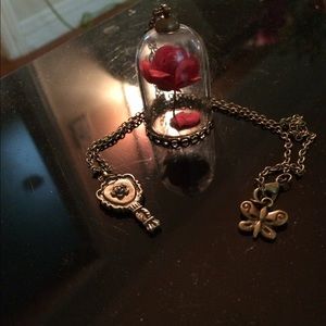 Beauty and the beast enchanted rose glass pendant