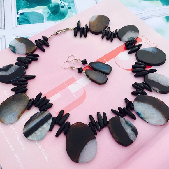 🔹One of a Kind!🔹Handmade Agate Necklace Set - Picture 1 of 4