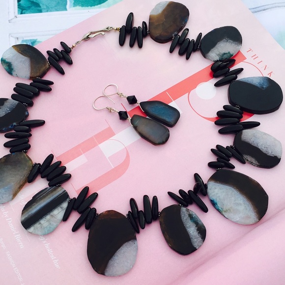 🔹One of a Kind!🔹Handmade Agate Necklace Set - Picture 2 of 4