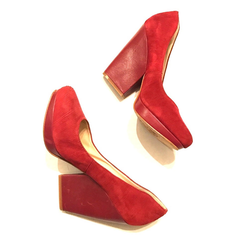 Boutique 9 red corduroy block heels