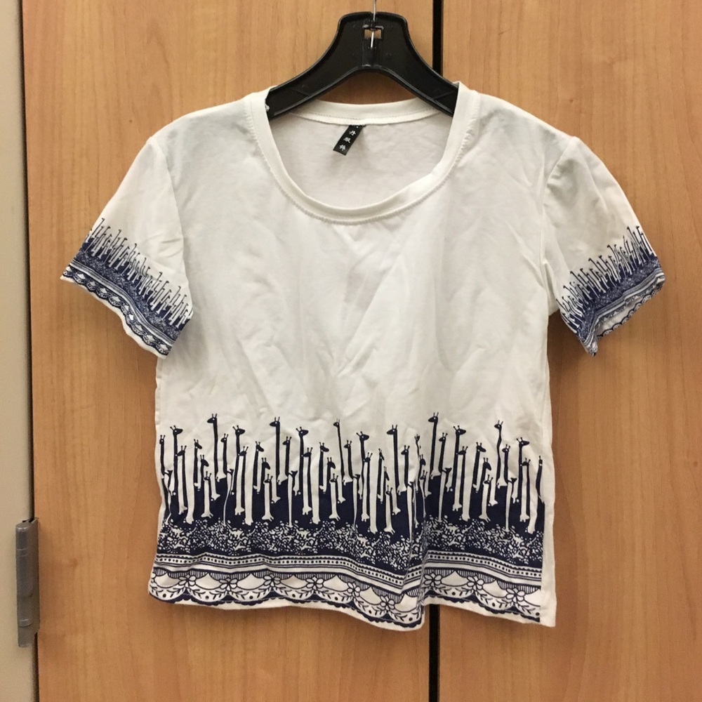 White and blue giraffe crop top