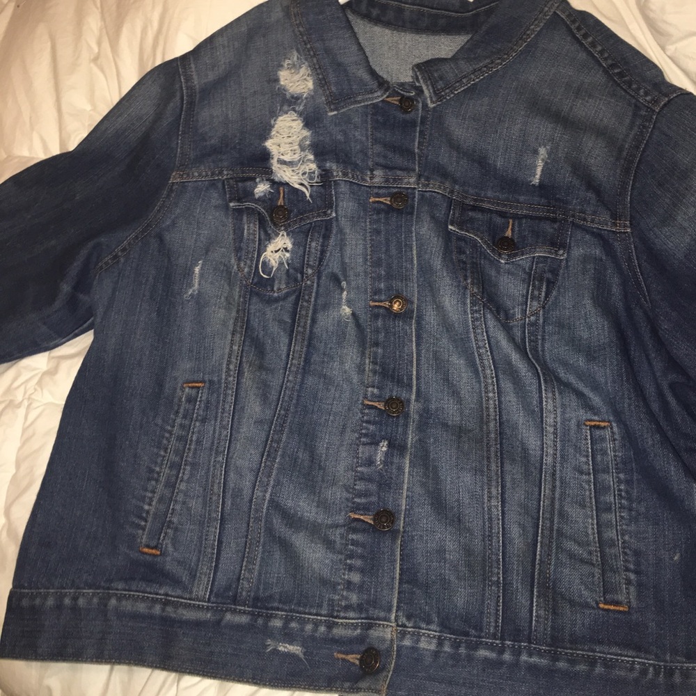 Custom Distressed Dark Wash Denim Jacket