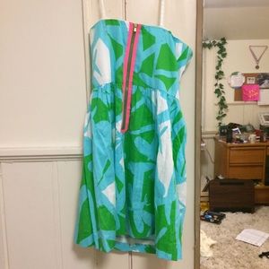 Lilly Pulitzer strapless dress with pink zipper