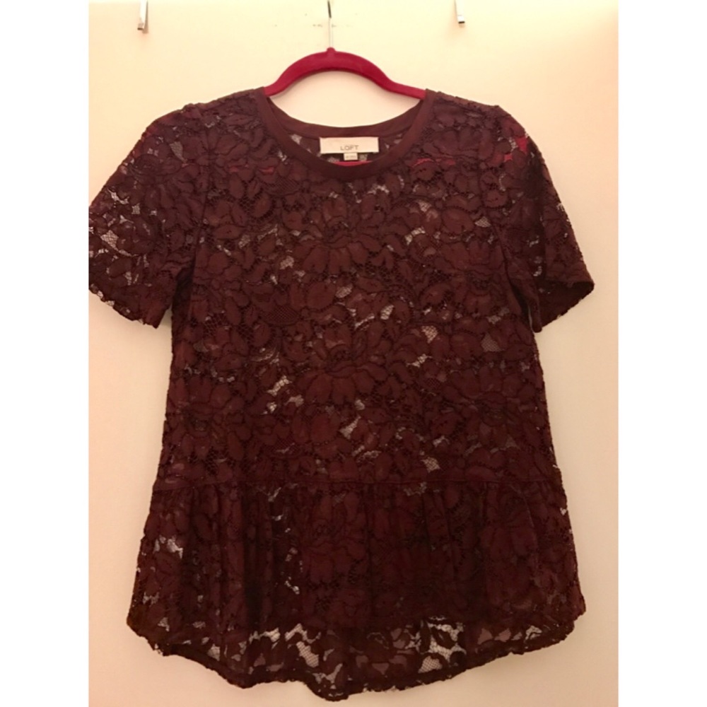 Loft Short Sleeve Peplum Lace Top