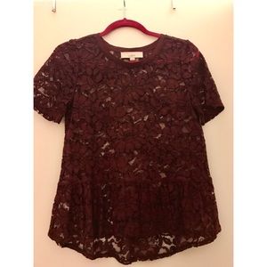Loft Short Sleeve Peplum Lace Top