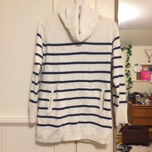 Blue striped white turtleneck oversized sweater