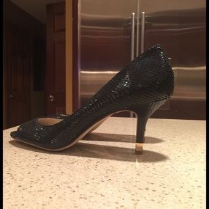 INC Black Peep Toe Heels gold tipped heels
