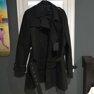 ASOS BLACK RAINCOAT W MIDDLE BELT