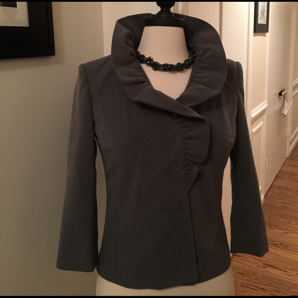 Gray Light Weight Ruffle Collar Jacket