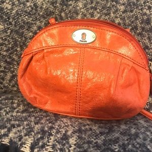 Coral leather fossil crossbody