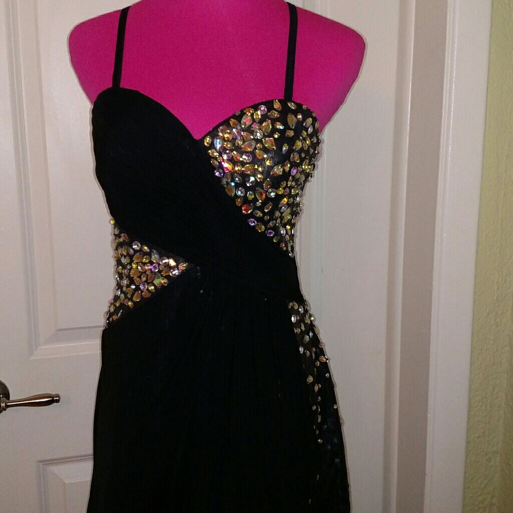 TERANI Swarovski hand beaded formal occasion dress