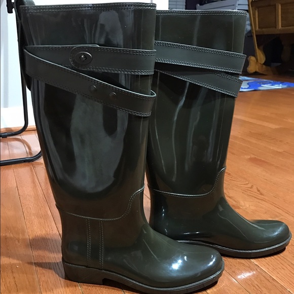 Coach Talia Rub/Mat Lthr Rainboots in Green Size 7 - Picture 2 of 4