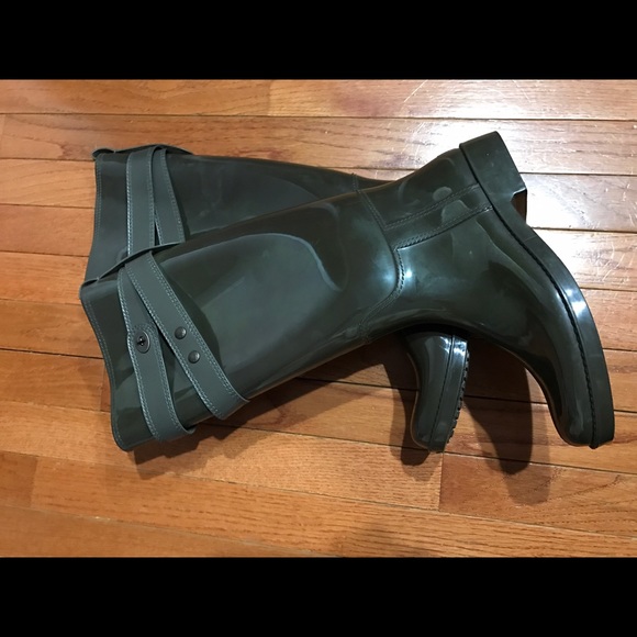 Coach Talia Rub/Mat Lthr Rainboots in Green Size 7 - Picture 3 of 4