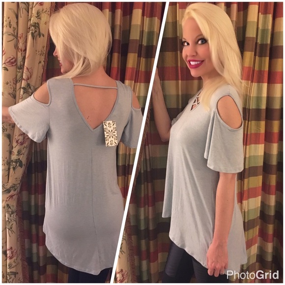 Baby blue ruffle off shoulder criss cross tunic - Picture 2 of 3