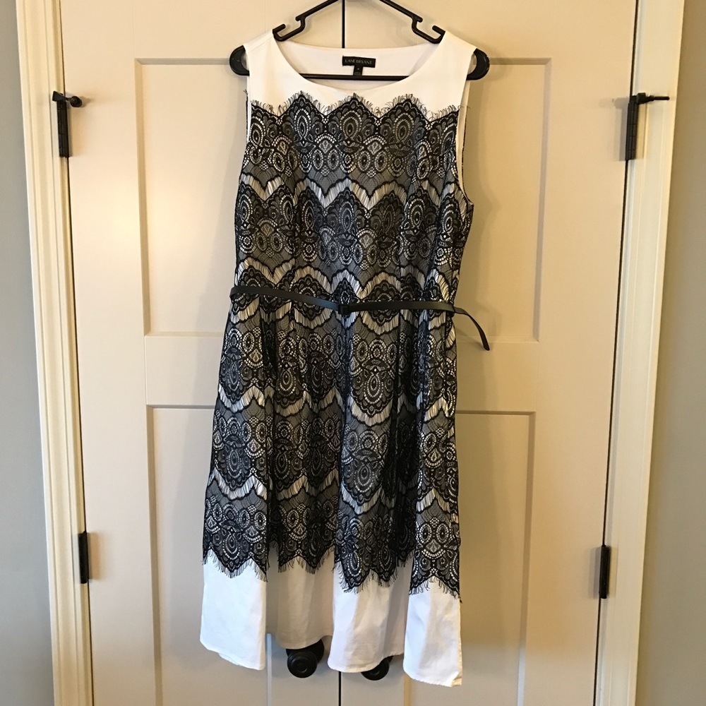 Lane Bryant Sz 18 White Dress w/Black Lace Overlay