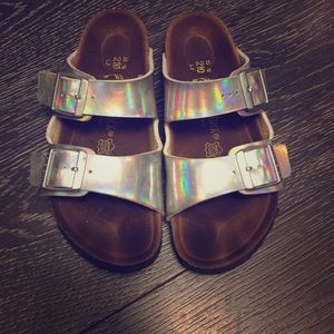 Birkenstock girls sandals in halogram from J.Crew