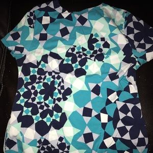 Blue teal and white womens scrub top