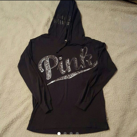 VS PINK Sequins Hooded Long Sleeve Sz.XS - Picture 1 of 4