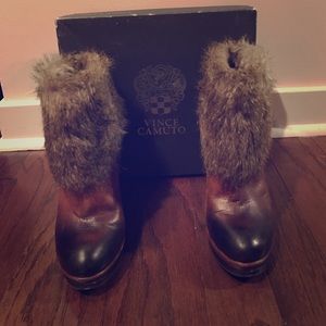 Vince Camuto brown faux fur booties