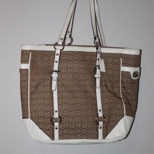 Coach Tan and White Leather Bag