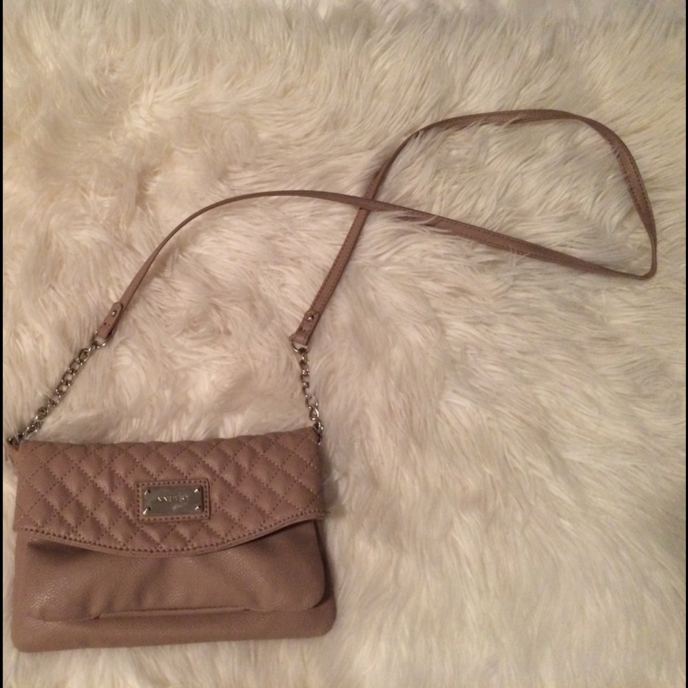 Nude Nine West cross body to clutch bag.