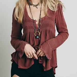 Free people bluebird smocked top size small