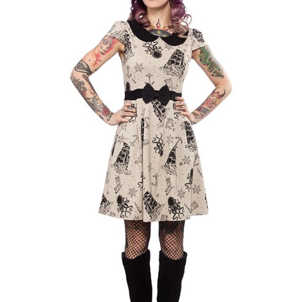 Sourpuss Nautical Rockabilly Pin Up Tan Dress