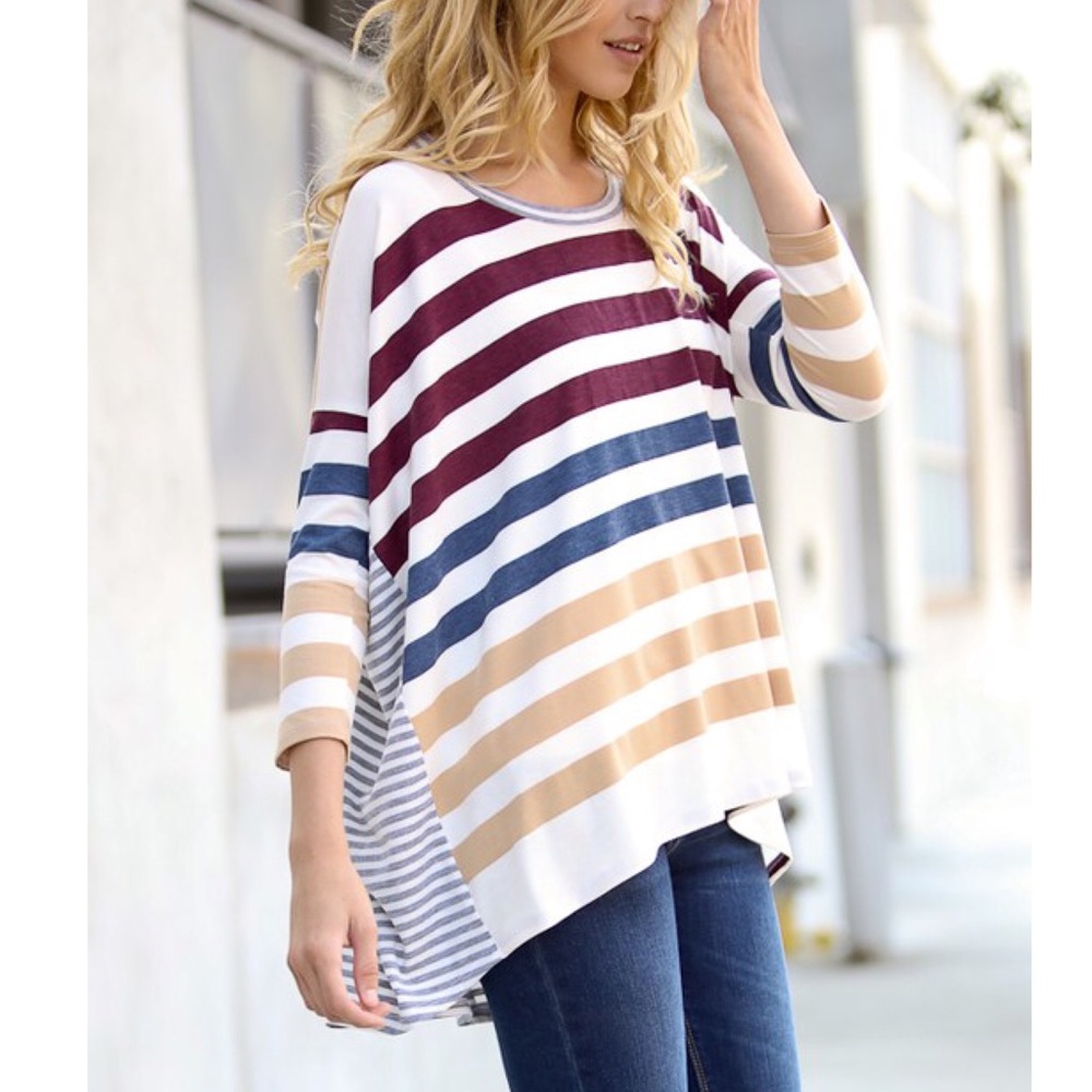 🆕CHARLIZE 3/4 sleeve striped top - WINE - Picture 2 of 3