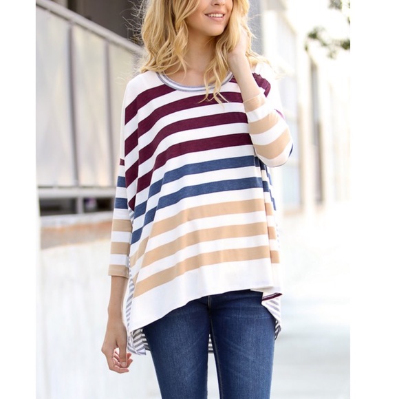 Bellanblue Tops - ๐CHARLIZE 3/4 sleeve striped top - WINE Bellanblue Tops - ๐CHARLIZE 3/4 sleeve striped top - WINE
