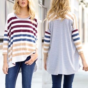 Bellanblue Tops - 🆕CHARLIZE 3/4 sleeve striped top - WINE Bellanblue Tops - 🆕CHARLIZE 3/4 sleeve striped top - WINE