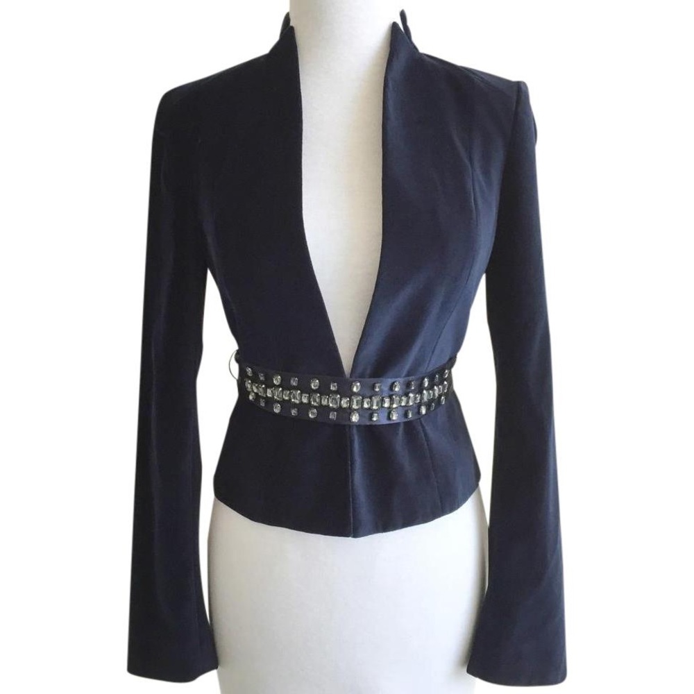 ✨sold✨club monaco • navy velvet beaded belt blazer - Picture 1 of 8